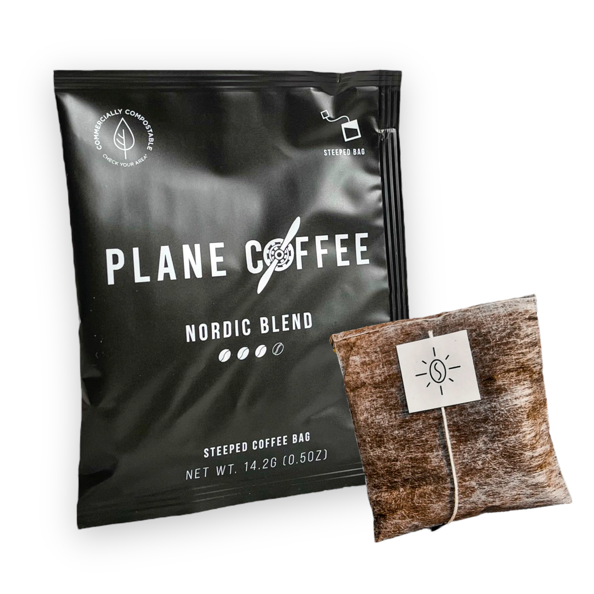 Kaffe har aldri vært enklere! Plane Coffee gir deg premium kaffe i en tepose. Lag på 1-2-3! Bare tilsett vann.